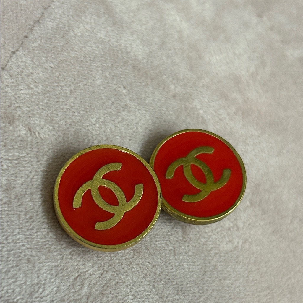 Chanel Vintage Red Enamel Logo Clip-On Earrings